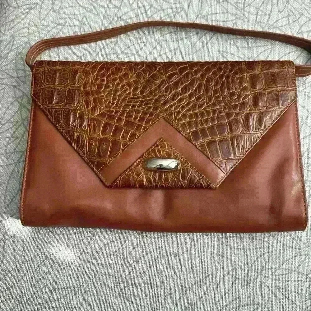 Brown Clutch / Bag with Crocodile Print